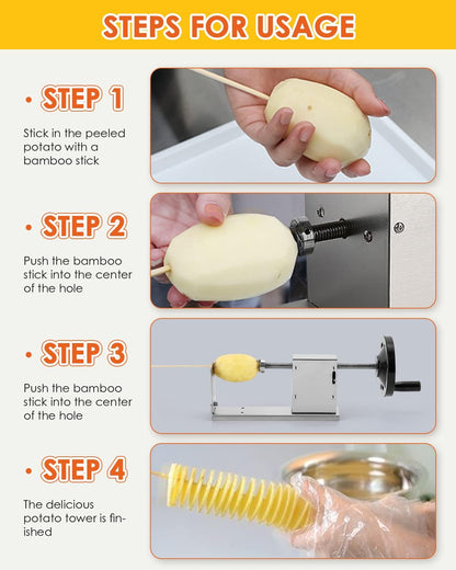 3 in 1 Manual Tornado Potato Slicer Spiral Potato Cutter Twisted Potato Slicer Spiral Twister Cutter Thicker Stainless Steel Vegetables Cutting Machine