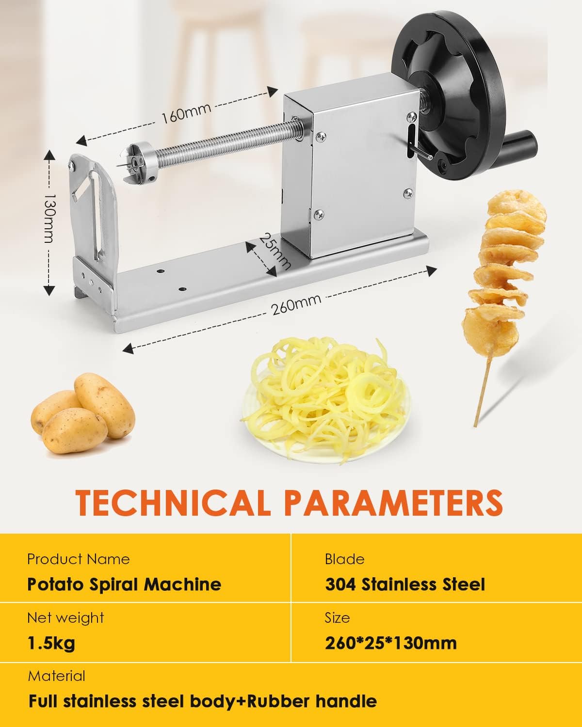 3 in 1 Manual Tornado Potato Slicer Spiral Potato Cutter Twisted Potato Slicer Spiral Twister Cutter Thicker Stainless Steel Vegetables Cutting Machine