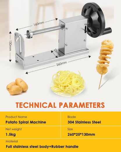3 in 1 Manual Tornado Potato Slicer Spiral Potato Cutter Twisted Potato Slicer Spiral Twister Cutter Thicker Stainless Steel Vegetables Cutting Machine