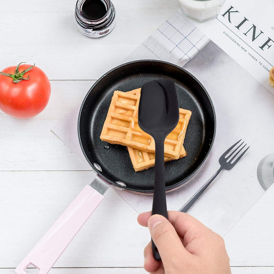 600℉ Heat Resistant BPA-Free Silicone Rubber Spatula Set,Kitchen Cooking Spatulas, Baking, Mixing for Non Stick Cookware, Dishwasher Safe, Black Set of 5