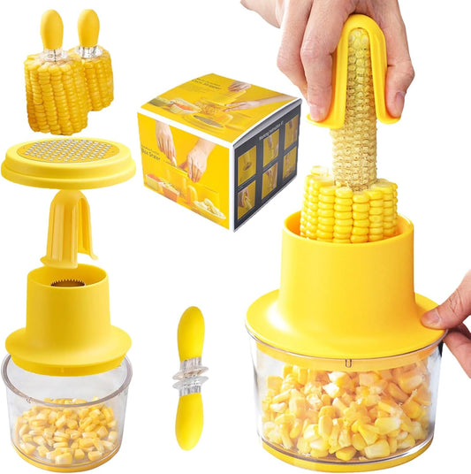 Corn On The Cob Stripper Tool Kit:Including Corn Stripper and Peeler Tool With Bowl 2 PCS Corn Cob Holders Stainless Steel Corn Cutter Safe & Speed Peeler Fun Kitchen Gadgets for Home & Kitchen