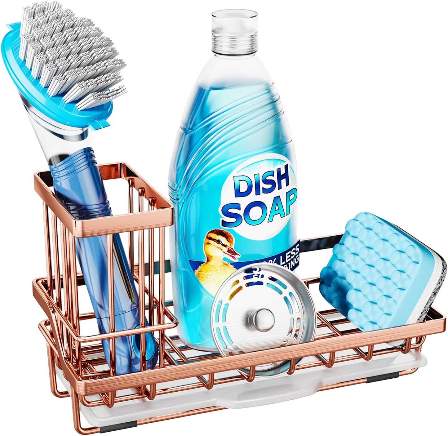 Sponge Holder for Kitchen Sink - Kitchen Sink Caddy Organizer with Removable Drip Tray for Countertop Dish Soap Dispenser Brush Storage Accessories 304 Stainless Steel - Black