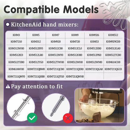 5 PCS Hand Mixer Attachments, Professional Hand Mixer Replacement Beaters, Whisk and Dough Hooks, Replacement Beaters Hand Mixer Compatible with KHM3 KHM5 KHM7 KHM9