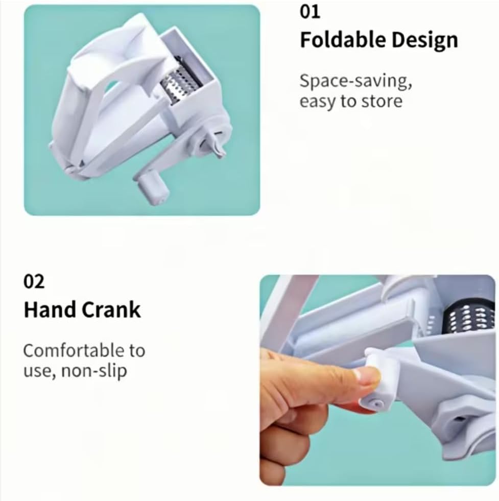 Rotary Cheese Grater with Handle, Hand Crank Cheese Grater with 3 Stainless Steel Blades, Manual Cheese Shredder for Kitchen