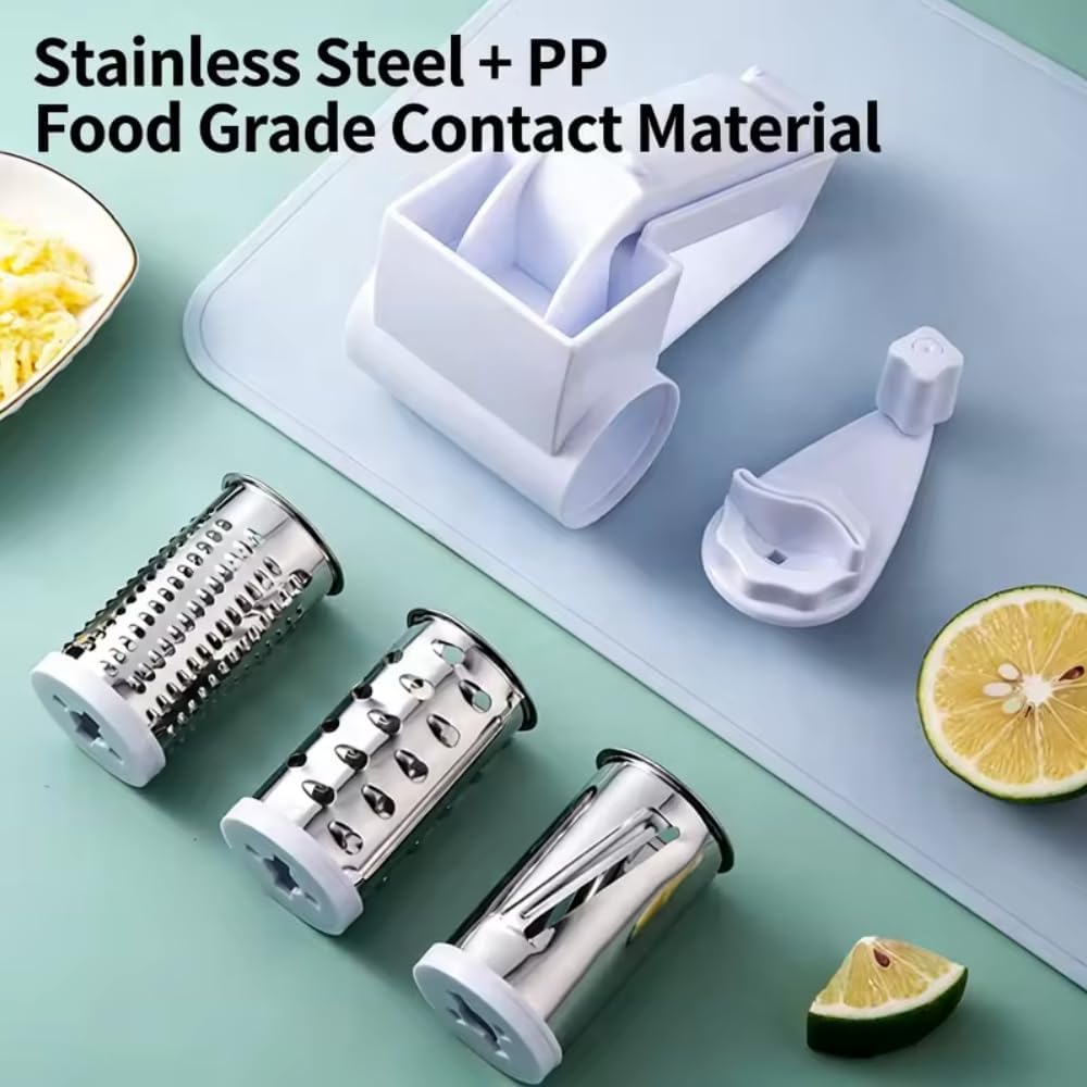 Rotary Cheese Grater with Handle, Hand Crank Cheese Grater with 3 Stainless Steel Blades, Manual Cheese Shredder for Kitchen