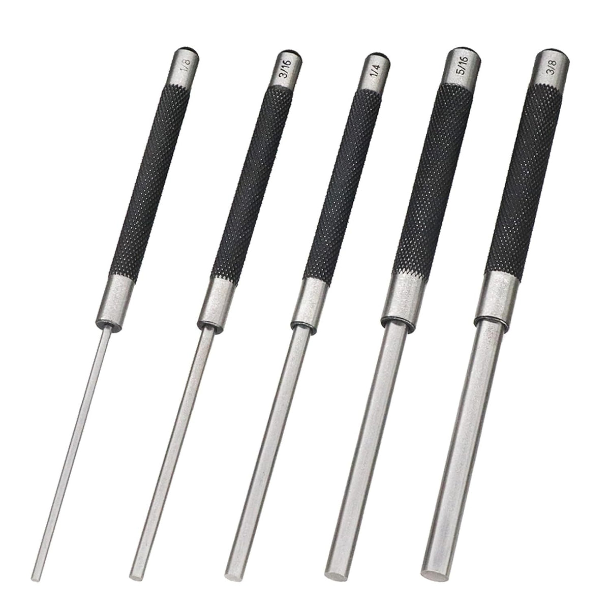 5-Piece Roll Pin Punch Set, 8-Inch Carbon Steel Pin Punch Set | Pin Punch Set with Knurled Grip, Pin Diameter 1/8", 3/16", 1/4", 5/16" and 3/8"