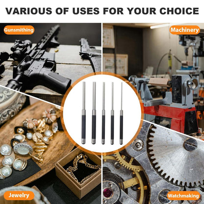 5-Piece Roll Pin Punch Set, 8-Inch Carbon Steel Pin Punch Set | Pin Punch Set with Knurled Grip, Pin Diameter 1/8", 3/16", 1/4", 5/16" and 3/8"