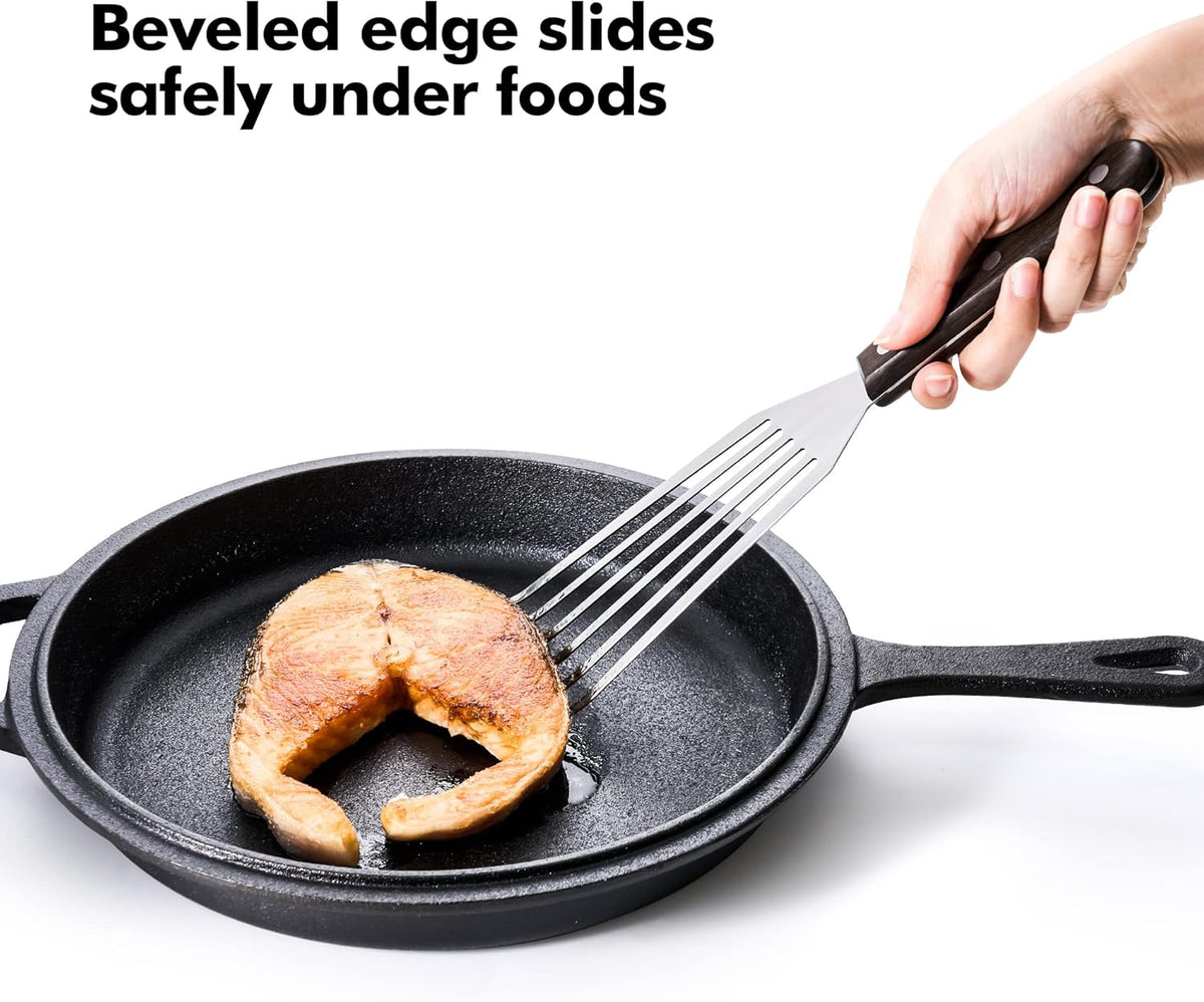 Fish Spatula Stainless Steel Slotted Turner with Sloped Head Design for Flipping Delicate Food, Egg, Patties, Fries