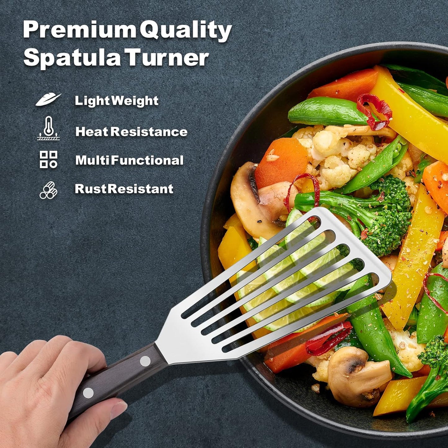 Fish Spatula Stainless Steel Slotted Turner with Sloped Head Design for Flipping Delicate Food, Egg, Patties, Fries