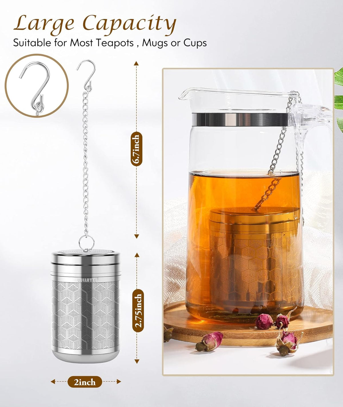 Large Tea Infuser 304 Steel Fine Mesh for Teapots & Mugs