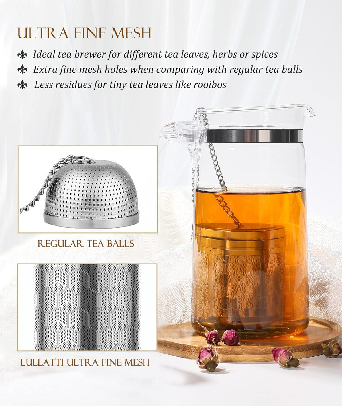 Large Tea Infuser 304 Steel Fine Mesh for Teapots & Mugs
