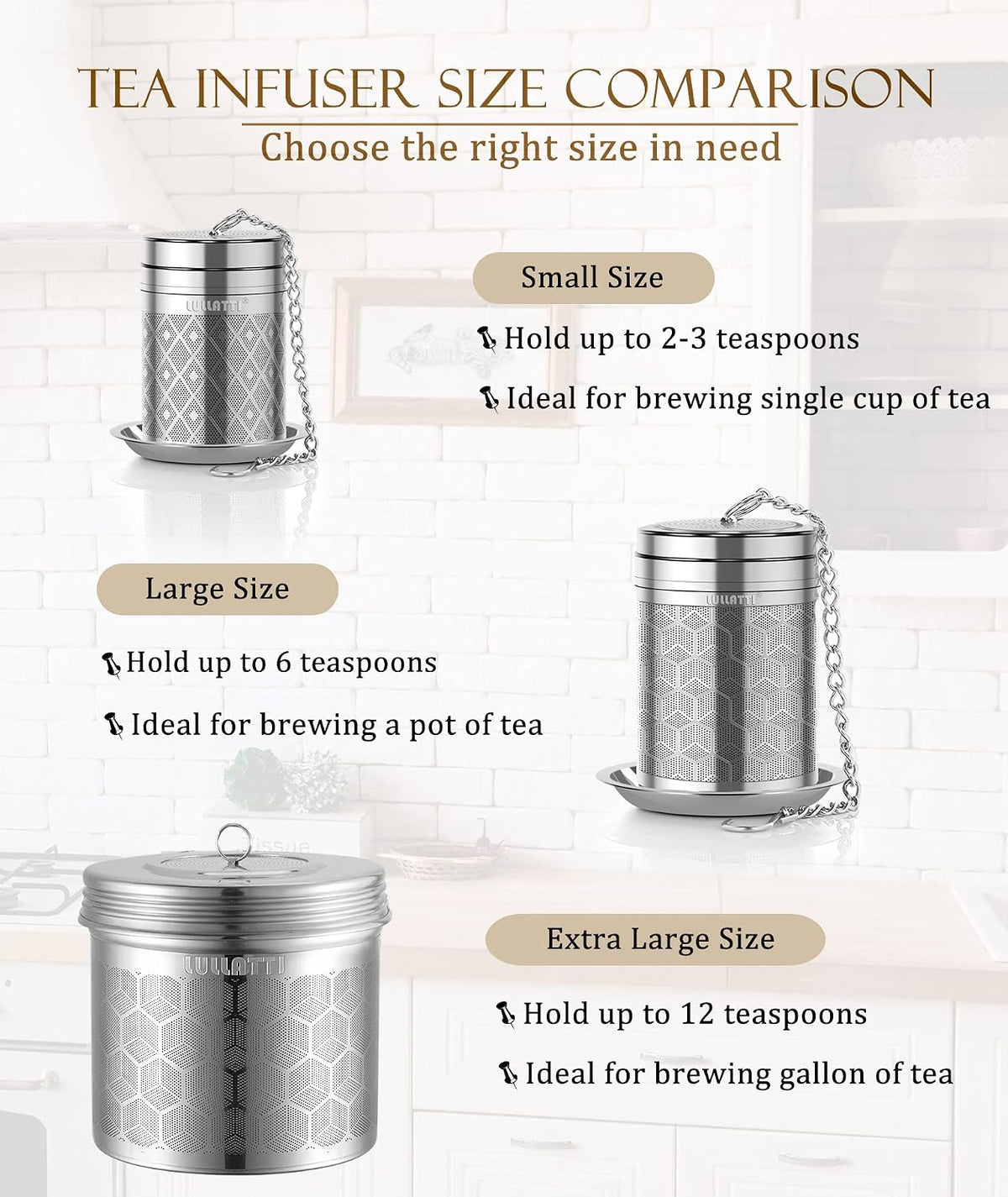 Large Tea Infuser 304 Steel Fine Mesh for Teapots & Mugs