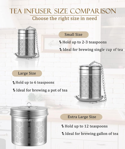 Large Tea Infuser 304 Steel Fine Mesh for Teapots & Mugs