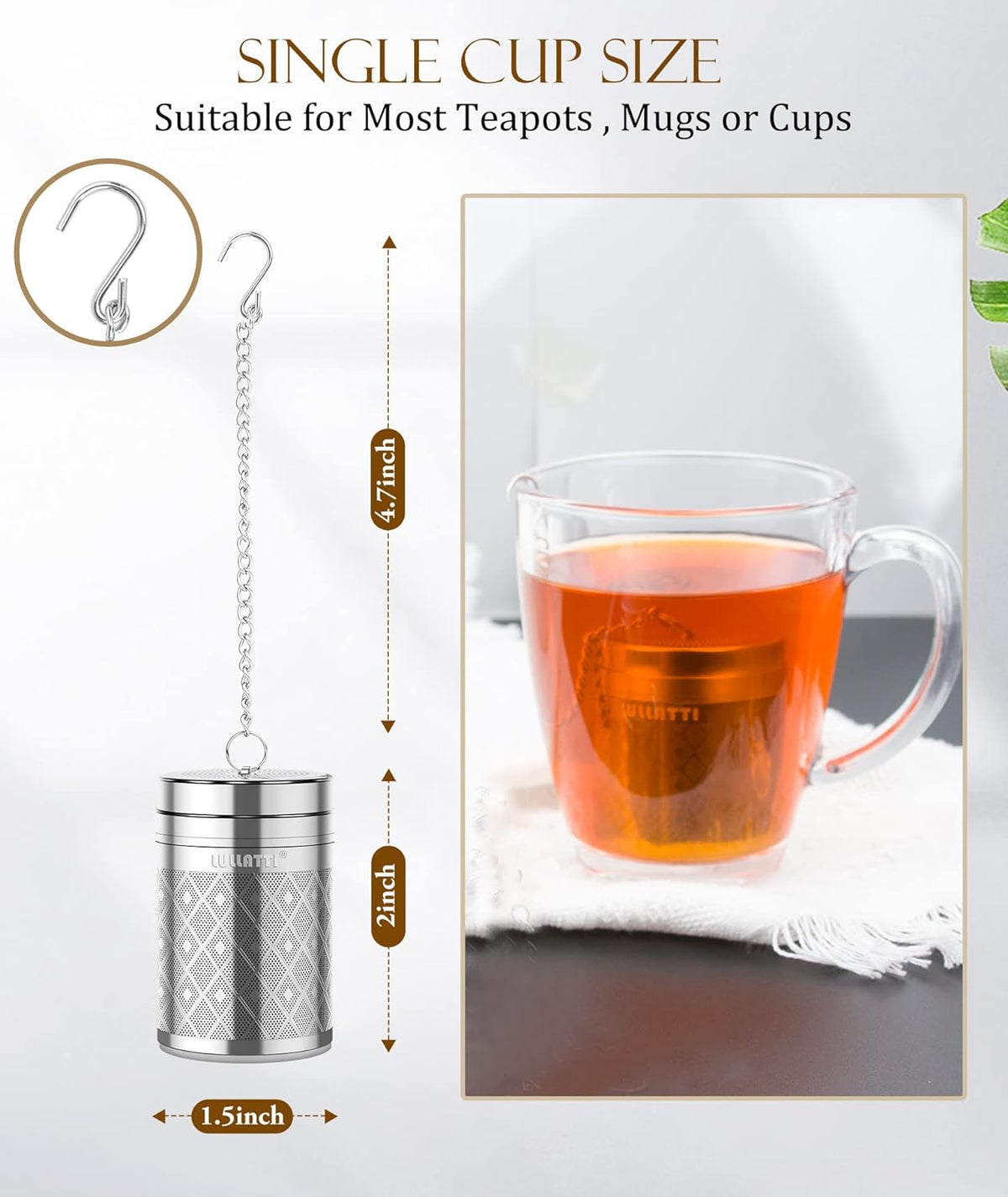Large Tea Infuser 304 Steel Fine Mesh for Teapots & Mugs
