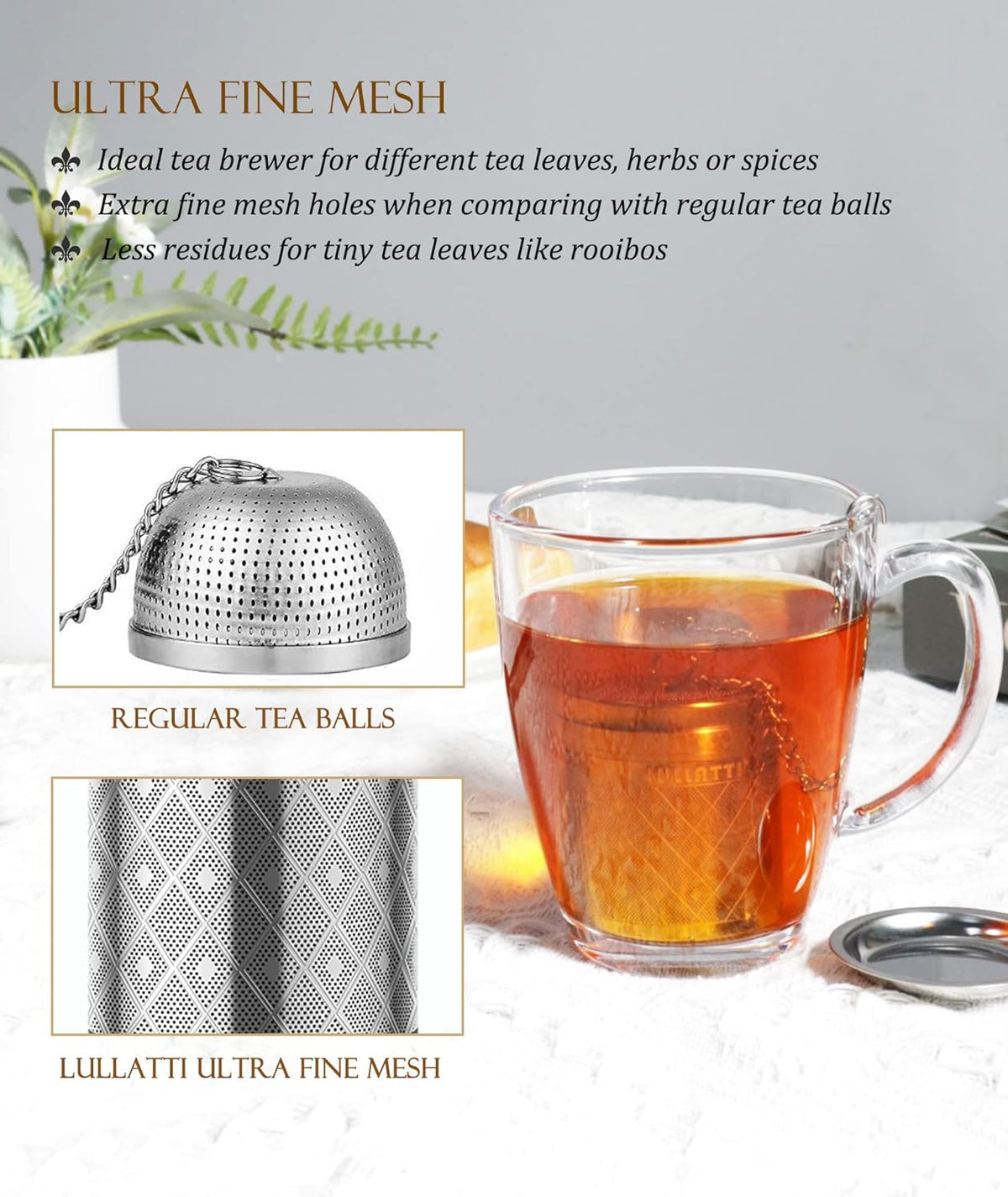 Large Tea Infuser 304 Steel Fine Mesh for Teapots & Mugs