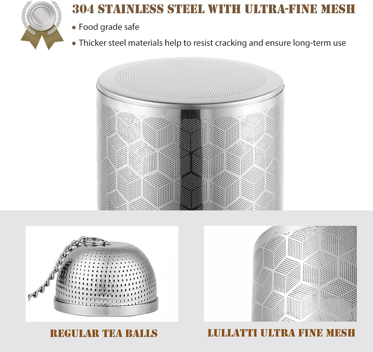 Large Tea Infuser 304 Steel Fine Mesh for Teapots & Mugs