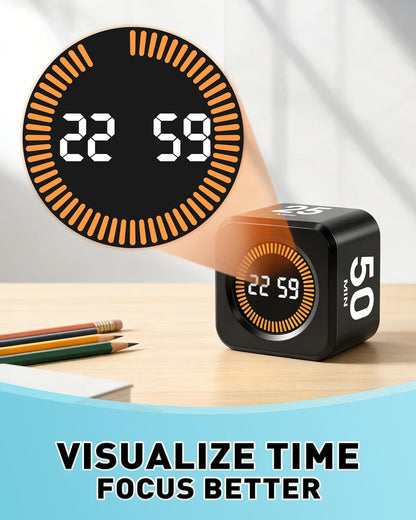 Rotating Timer Cube for Productivity — 5/25/10/50 Minutes Preset, Digital Gravity Sensor Desk Visual Timer for ADHD, Silent Mode, Ideal for Office, Study, Kitchen & Kids