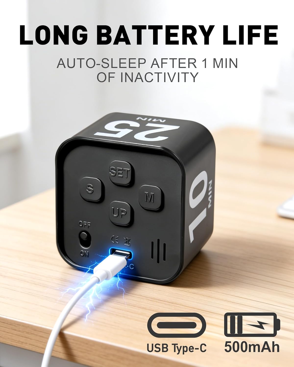 Rotating Timer Cube for Productivity — 5/25/10/50 Minutes Preset, Digital Gravity Sensor Desk Visual Timer for ADHD, Silent Mode, Ideal for Office, Study, Kitchen & Kids