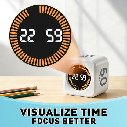 Rotating Timer Cube for Productivity — 5/25/10/50 Minutes Preset, Digital Gravity Sensor Desk Visual Timer for ADHD, Silent Mode, Ideal for Office, Study, Kitchen & Kids
