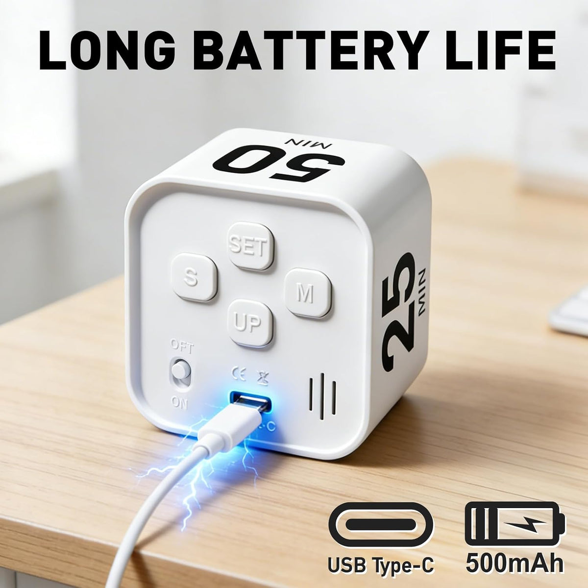 Rotating Timer Cube for Productivity — 5/25/10/50 Minutes Preset, Digital Gravity Sensor Desk Visual Timer for ADHD, Silent Mode, Ideal for Office, Study, Kitchen & Kids