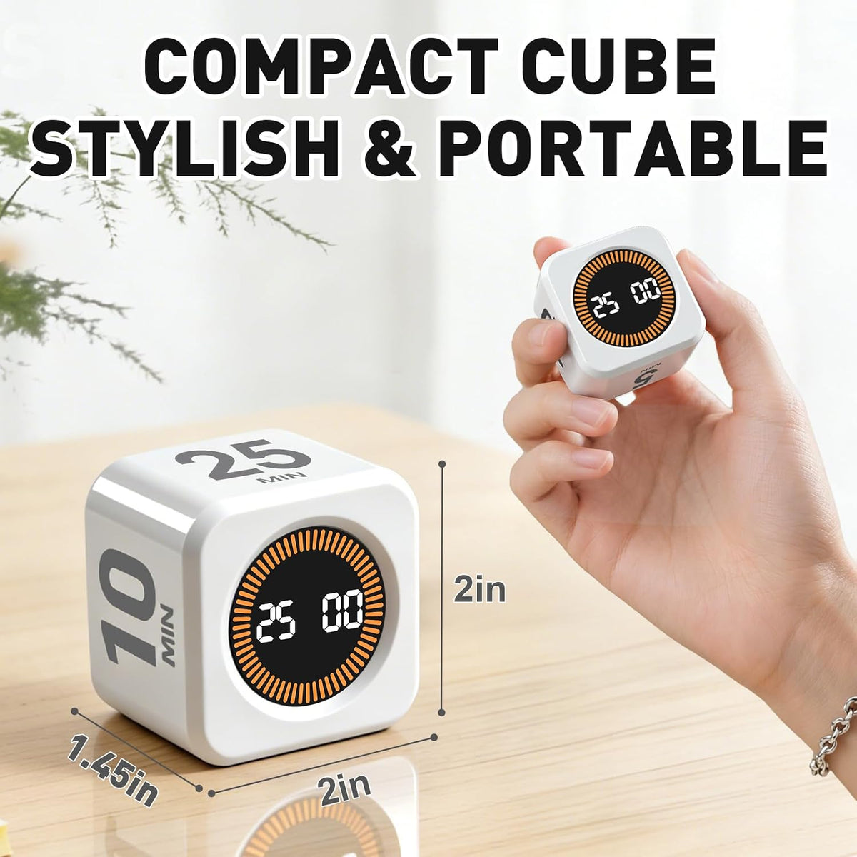 Rotating Timer Cube for Productivity — 5/25/10/50 Minutes Preset, Digital Gravity Sensor Desk Visual Timer for ADHD, Silent Mode, Ideal for Office, Study, Kitchen & Kids