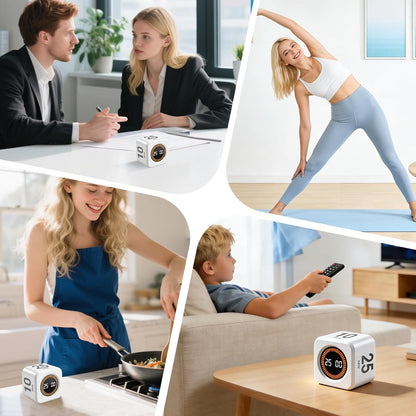Rotating Timer Cube for Productivity — 5/25/10/50 Minutes Preset, Digital Gravity Sensor Desk Visual Timer for ADHD, Silent Mode, Ideal for Office, Study, Kitchen & Kids