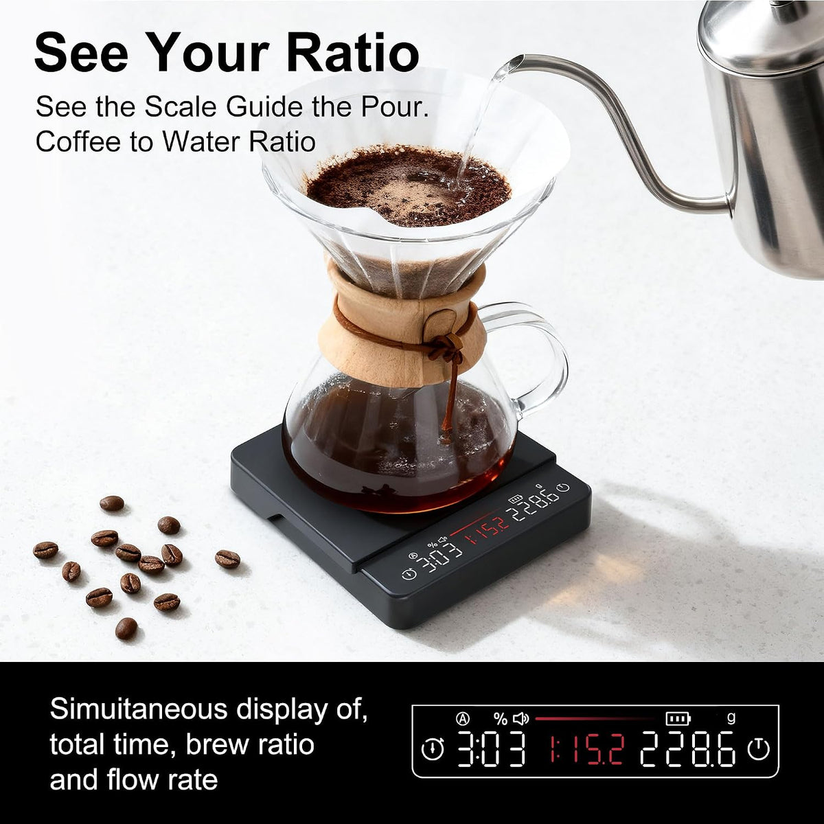 Coffee Scale 0.1g Timer Flow Rate Ratio USB-C