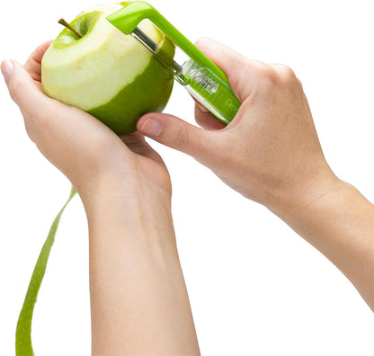 Sharple Self-Sharpening Vegetable Peeler - Black | Ceramic sharpener in safety cover automatically hones stainless steel swivel blade, suitable for left & right handed use