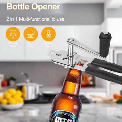 Commercial Can Opener with Magnet, Manual Heavy Duty Hand Crank Can Opener Smooth Edge with Comfortable Handles, Fit Most Size Cans, Large Cans for Seniors, Kitchen(NOT Foldable)