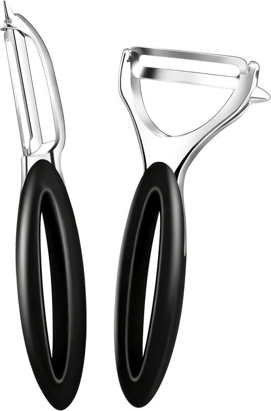 Potato Peeler Set, 2 Pack Y Peeler & Straight Peeler, Upgraded Ergonomic Easy-Grip Handle, Ultra Sharp Stainless Steel Vegetable Peelers for Carrots, Apples, Cucumbers
