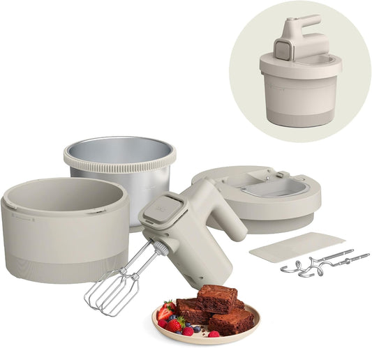 3.5 Qt Hand & Stand Mixer, 2 in 1 Electric Mixer with Bowl, Dough Hook, Whisk & Egg Beater, Multifunctional Handheld Mixer for Baking, 200 Watt, Oatmilk