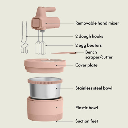 3.5 Qt Hand & Stand Mixer, 2 in 1 Electric Mixer with Bowl, Dough Hook, Whisk & Egg Beater, Multifunctional Handheld Mixer for Baking, 200 Watt, Oatmilk