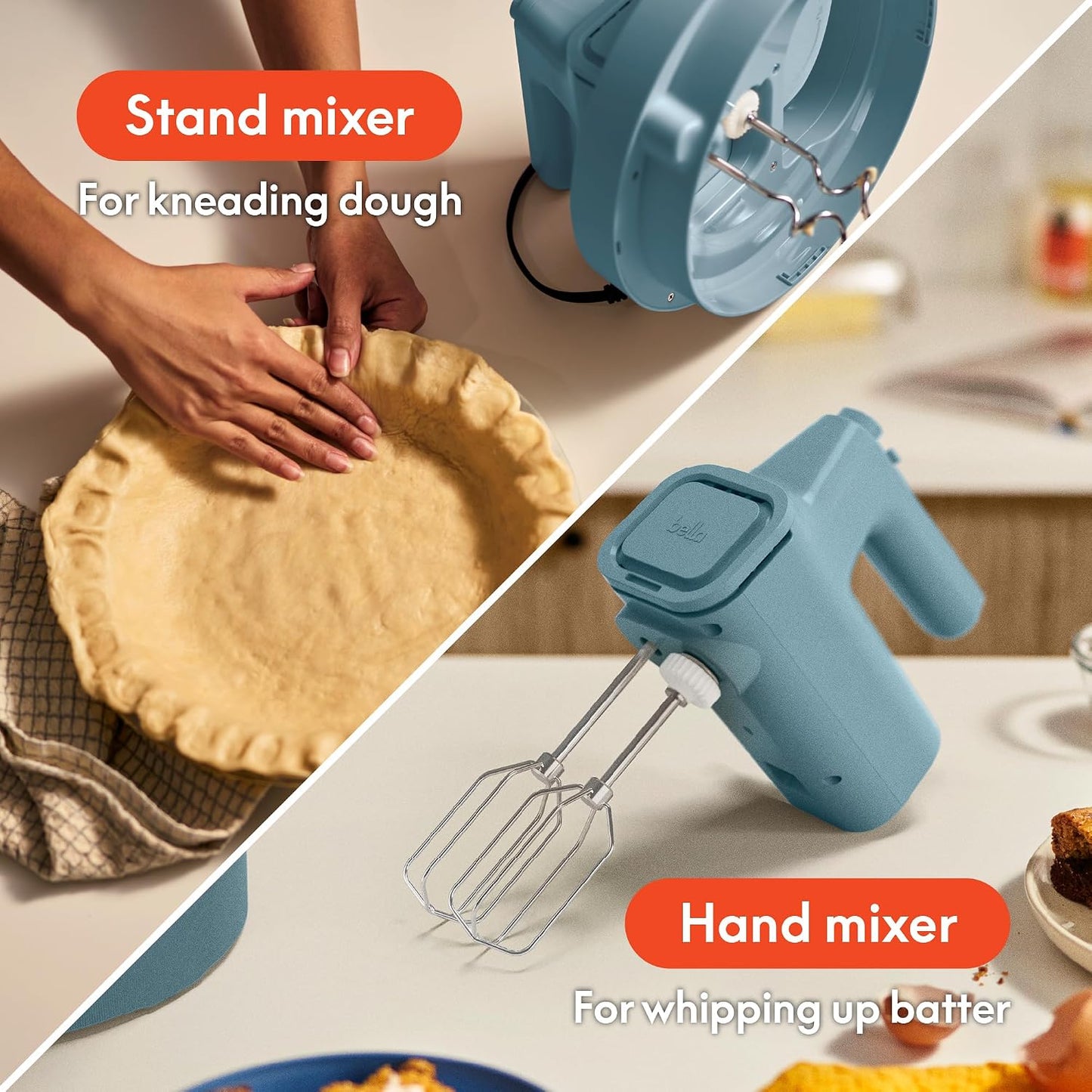 3.5 Qt Hand & Stand Mixer, 2 in 1 Electric Mixer with Bowl, Dough Hook, Whisk & Egg Beater, Multifunctional Handheld Mixer for Baking, 200 Watt, Oatmilk