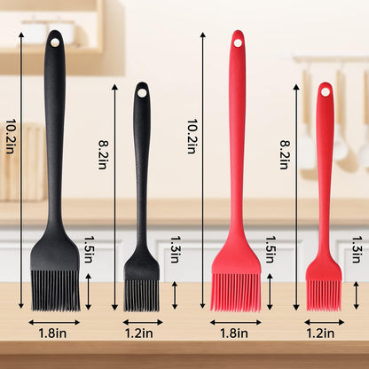 4 Pack Silicone Basting Pastry Brushes with 2 Wood Handle Oil Brushes