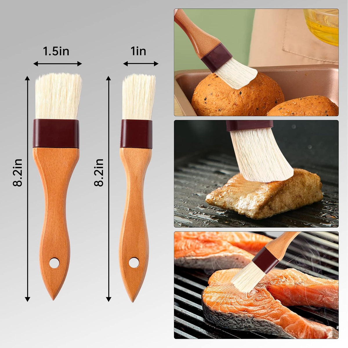 4 Pack Silicone Basting Pastry Brushes with 2 Wood Handle Oil Brushes