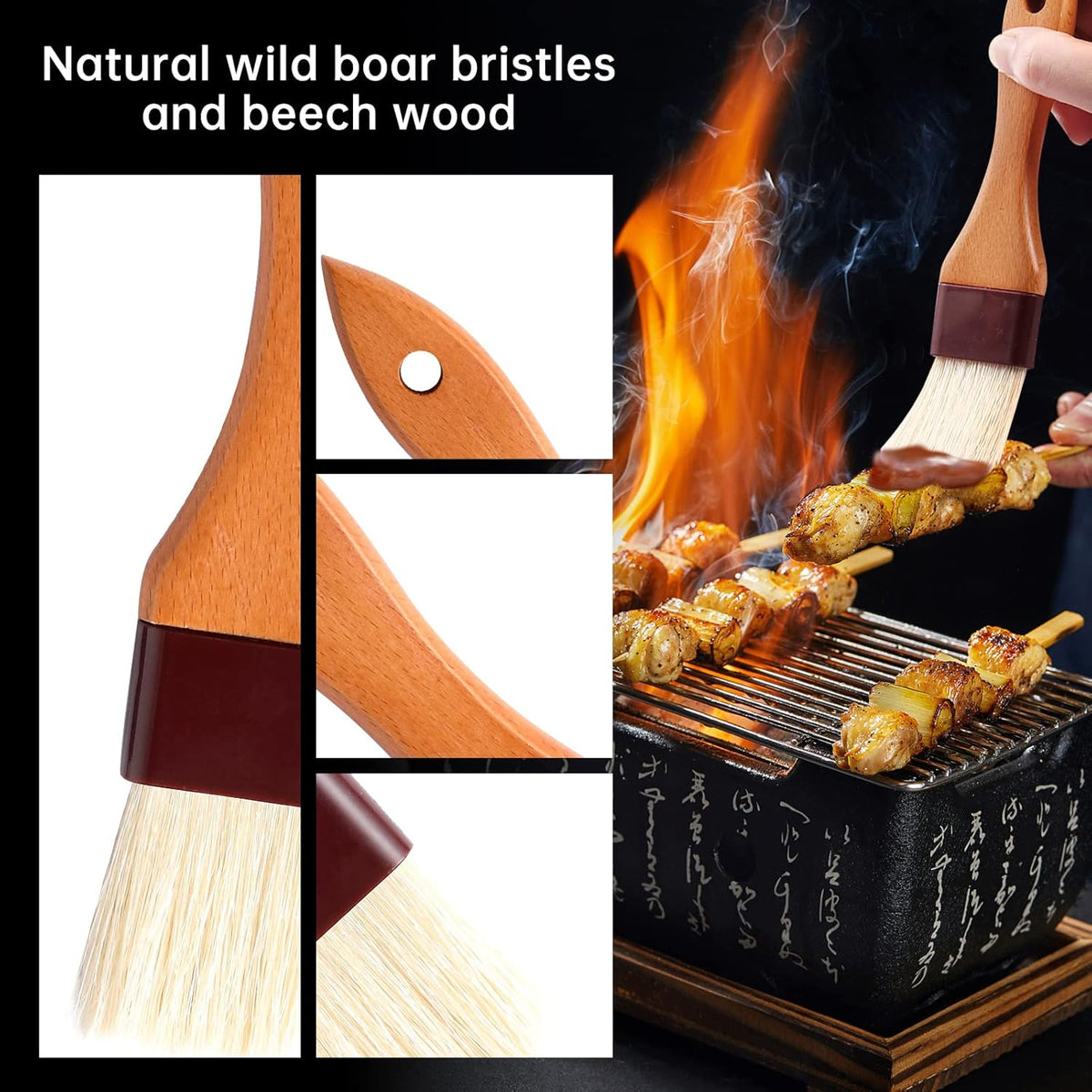 4 Pack Silicone Basting Pastry Brushes with 2 Wood Handle Oil Brushes
