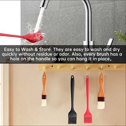 4 Pack Silicone Basting Pastry Brushes with 2 Wood Handle Oil Brushes