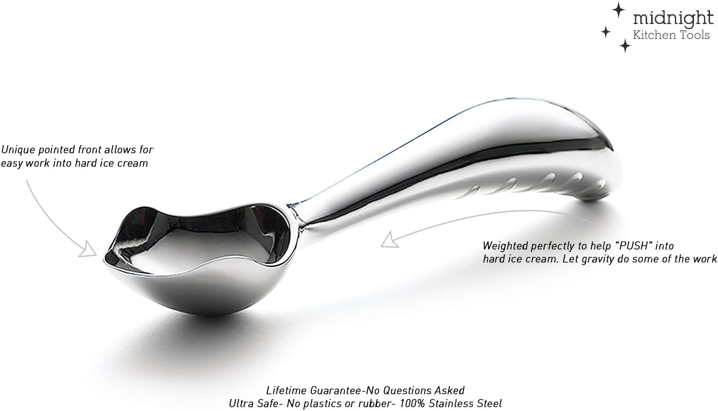 Midnight Scoop - Ergonomic Stainless Steel Ice Cream Scoop | Heavy-Duty, Easy-to-Use, and Dishwasher-Safe | Professional Grade, Handcrafted Design