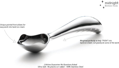 Midnight Scoop - Ergonomic Stainless Steel Ice Cream Scoop | Heavy-Duty, Easy-to-Use, and Dishwasher-Safe | Professional Grade, Handcrafted Design