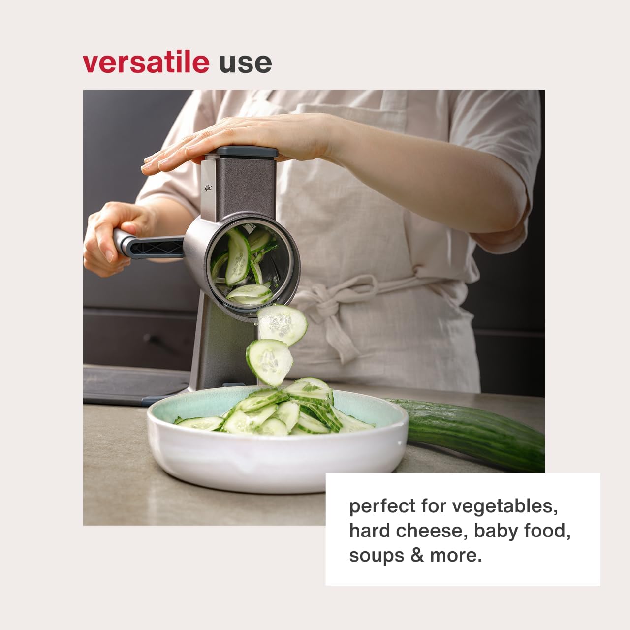 Rotary Cheese Grater - Includes Universal & Gourmet Drums for Grating Cheese, Vegetables, Chocolates, Nuts & Fruits - Includes Non-Slip Suction Foot and Table Clamp - 2 Steel Drums