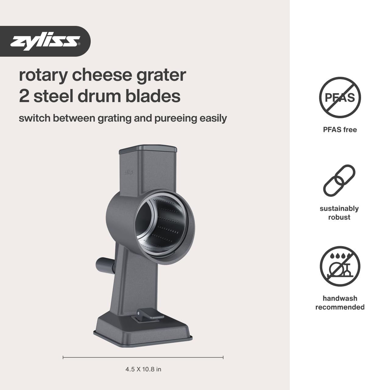 Rotary Cheese Grater - Includes Universal & Gourmet Drums for Grating Cheese, Vegetables, Chocolates, Nuts & Fruits - Includes Non-Slip Suction Foot and Table Clamp - 2 Steel Drums