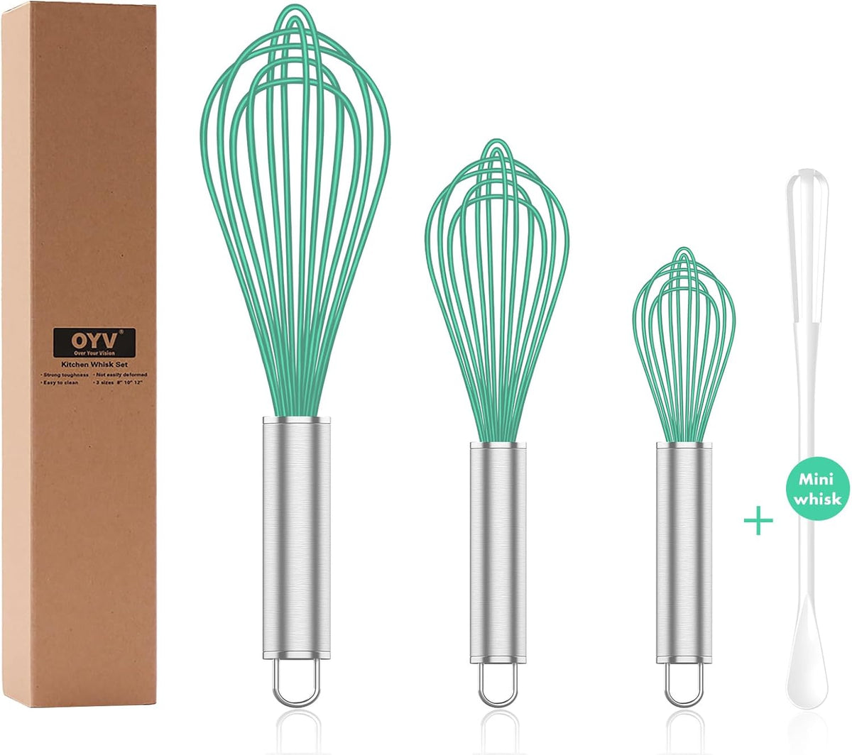 Silicone Whisk,Heat Resistant 480°F Whisks For Cooking Non Scratch,Stainless Steel wired wisk,Plastic Rubber Whisk Tool For Nonstick Cookware Pans,Silicon Wisks Set of 4,Blue