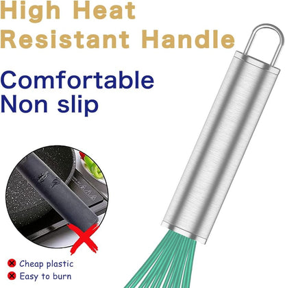 Silicone Whisk,Heat Resistant 480°F Whisks For Cooking Non Scratch,Stainless Steel wired wisk,Plastic Rubber Whisk Tool For Nonstick Cookware Pans,Silicon Wisks Set of 4,Blue