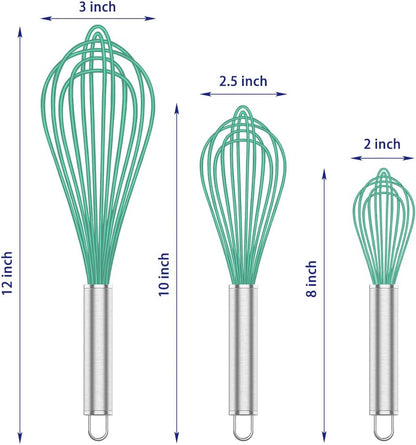 Silicone Whisk,Heat Resistant 480°F Whisks For Cooking Non Scratch,Stainless Steel wired wisk,Plastic Rubber Whisk Tool For Nonstick Cookware Pans,Silicon Wisks Set of 4,Blue