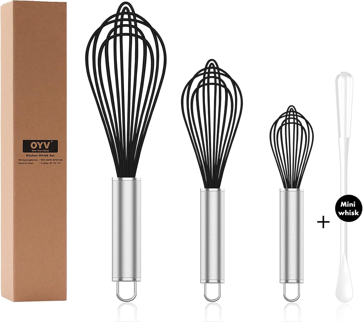 Silicone Whisk,Heat Resistant 480°F Whisks For Cooking Non Scratch,Stainless Steel wired wisk,Plastic Rubber Whisk Tool For Nonstick Cookware Pans,Silicon Wisks Set of 4,Blue