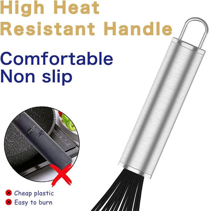 Silicone Whisk,Heat Resistant 480°F Whisks For Cooking Non Scratch,Stainless Steel wired wisk,Plastic Rubber Whisk Tool For Nonstick Cookware Pans,Silicon Wisks Set of 4,Blue
