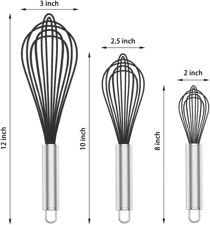 Silicone Whisk,Heat Resistant 480°F Whisks For Cooking Non Scratch,Stainless Steel wired wisk,Plastic Rubber Whisk Tool For Nonstick Cookware Pans,Silicon Wisks Set of 4,Blue