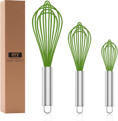 Silicone Whisk,Heat Resistant 480°F Whisks For Cooking Non Scratch,Stainless Steel wired wisk,Plastic Rubber Whisk Tool For Nonstick Cookware Pans,Silicon Wisks Set of 4,Blue