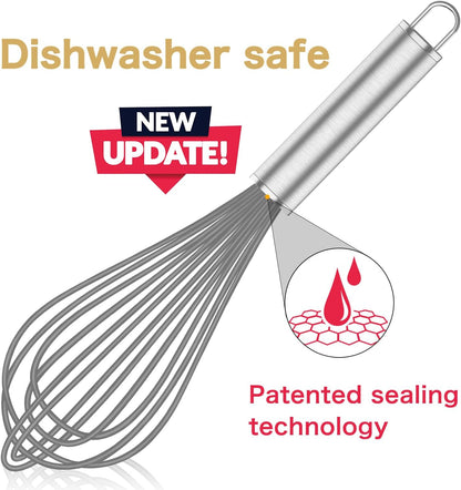 Silicone Whisk,Heat Resistant 480°F Whisks For Cooking Non Scratch,Stainless Steel wired wisk,Plastic Rubber Whisk Tool For Nonstick Cookware Pans,Silicon Wisks Set of 4,Blue