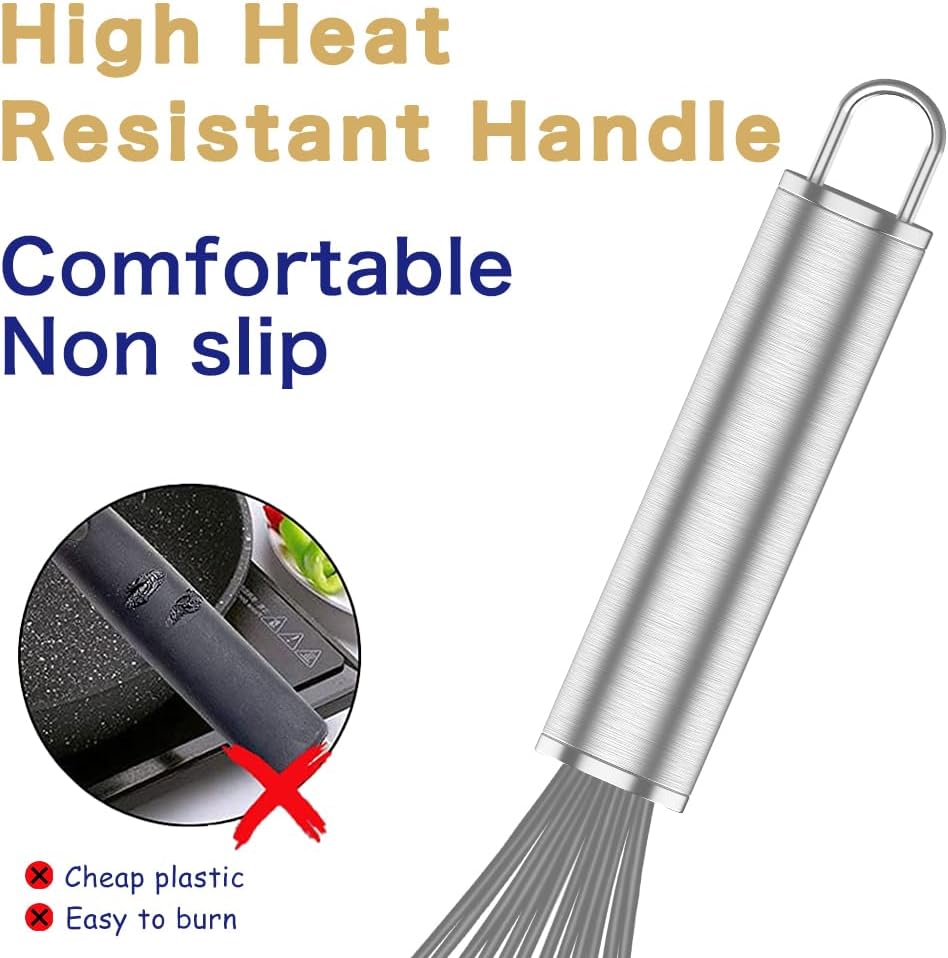 Silicone Whisk,Heat Resistant 480°F Whisks For Cooking Non Scratch,Stainless Steel wired wisk,Plastic Rubber Whisk Tool For Nonstick Cookware Pans,Silicon Wisks Set of 4,Blue